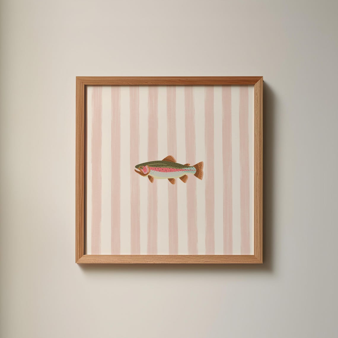 Rainbow Trout Pink Striped Background Square Fish Decor Poster