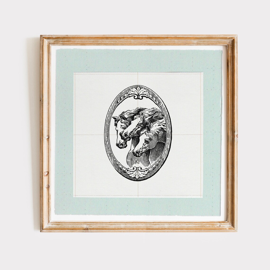 Vintage Horse Badge Engraving Of Three Horse Heads Oval Poster