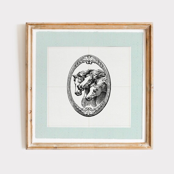 Vintage Horse Badge Engraving Of Three Horse Heads Oval Poster