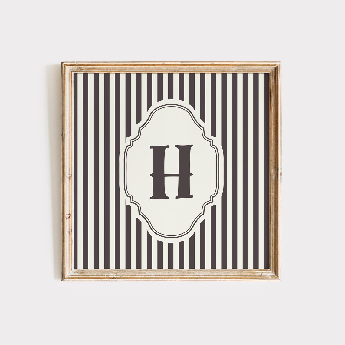 Letter H Black White Striped Vintage Monogram Initial Wall Poster - Image 3