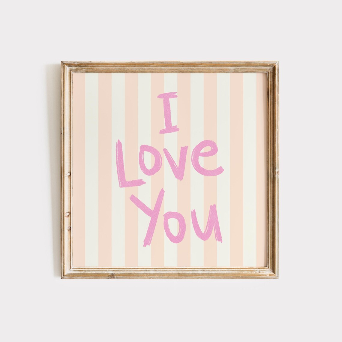 Pink Brush Lettering I Love You Peach Striped Valentine Wall Art Print - Image 2