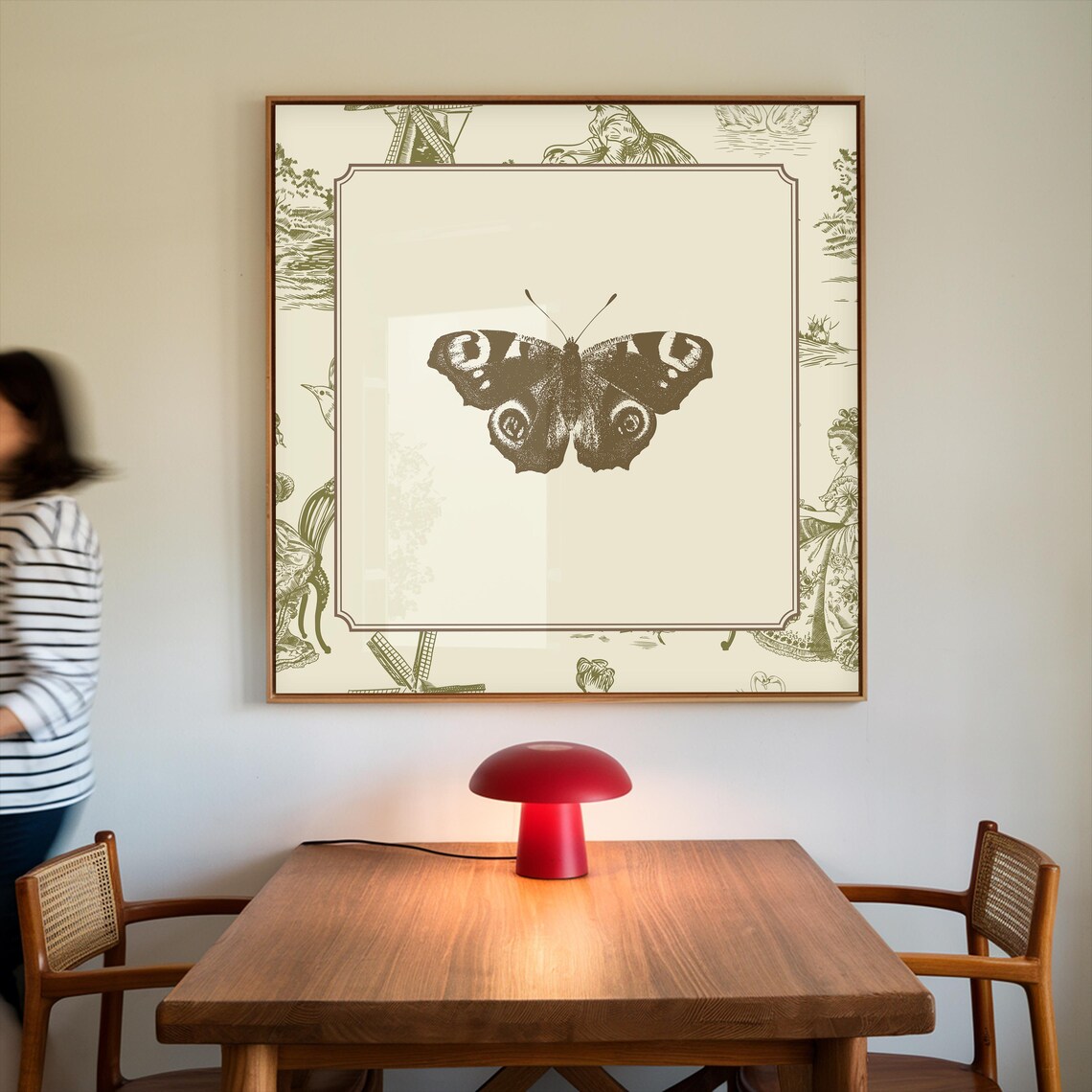 Vintage Green Toile Butterfly Art Print, Nursery Decor - Image 3