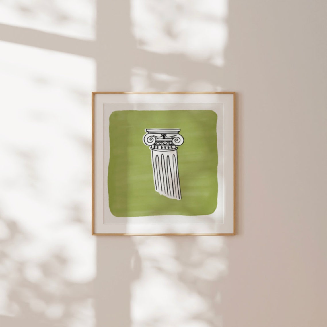 Olive Green Greek Ionic Column Line Art Square Minimalist Print - Image 3