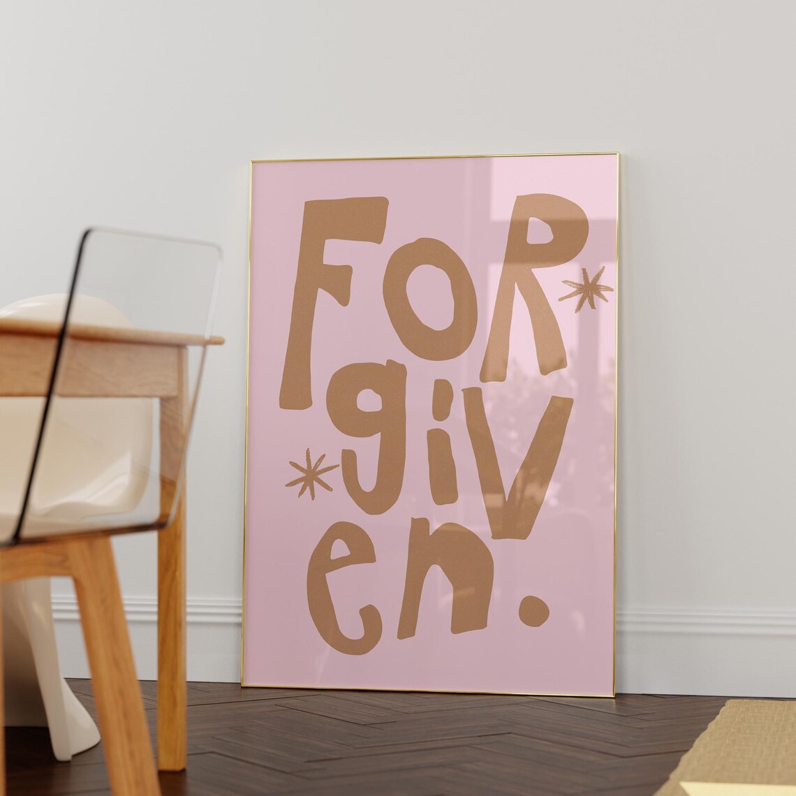 Forgiven Mocha Lettering Pink Christian Quote Square Decor Poster - Image 4
