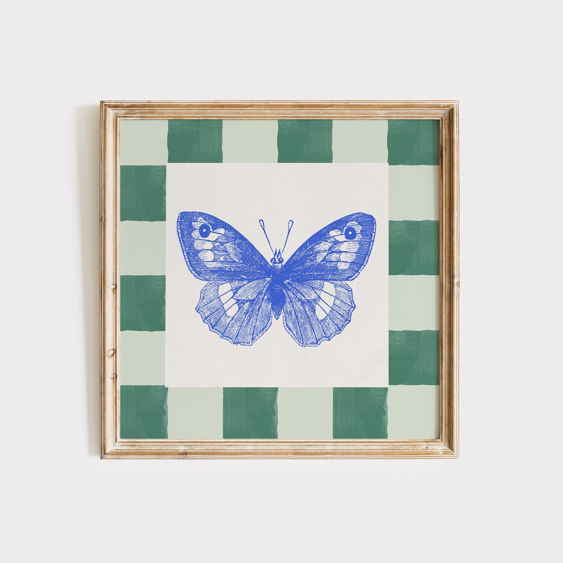 Blue Butterfly Checker Botanical Art Print