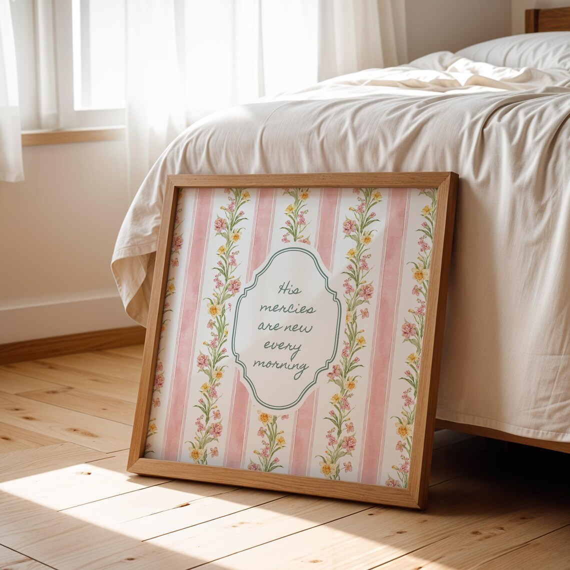 His Mercies Are New Every Morning Pink Floral Script Wall Art Print - Image 3
