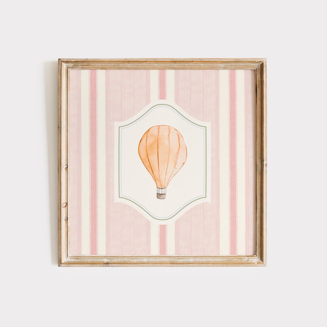 Peach Hot Air Balloon Pink Striped Vintage Nursery Wall Art Poster
