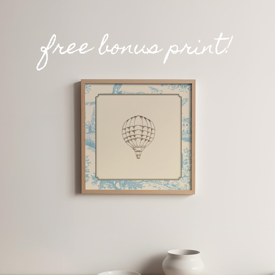 Vintage Blue Toile Pine Tree Print Wall Art Trendy Decor Cottage Nursery - Image 4