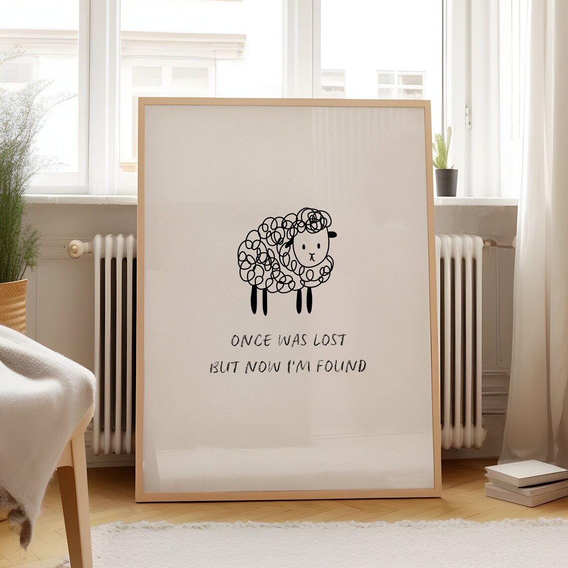 Once Was Lost Now I Am Found Sweet Sheep Line Art Quote Poster