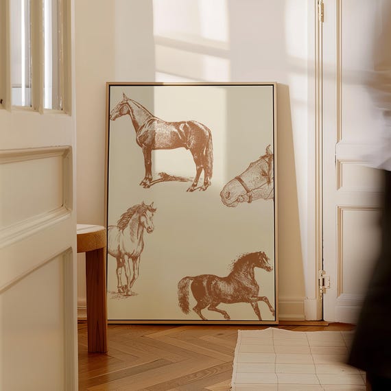 Brown Horse Illustration Art Print, Vintage Equestrian Decor