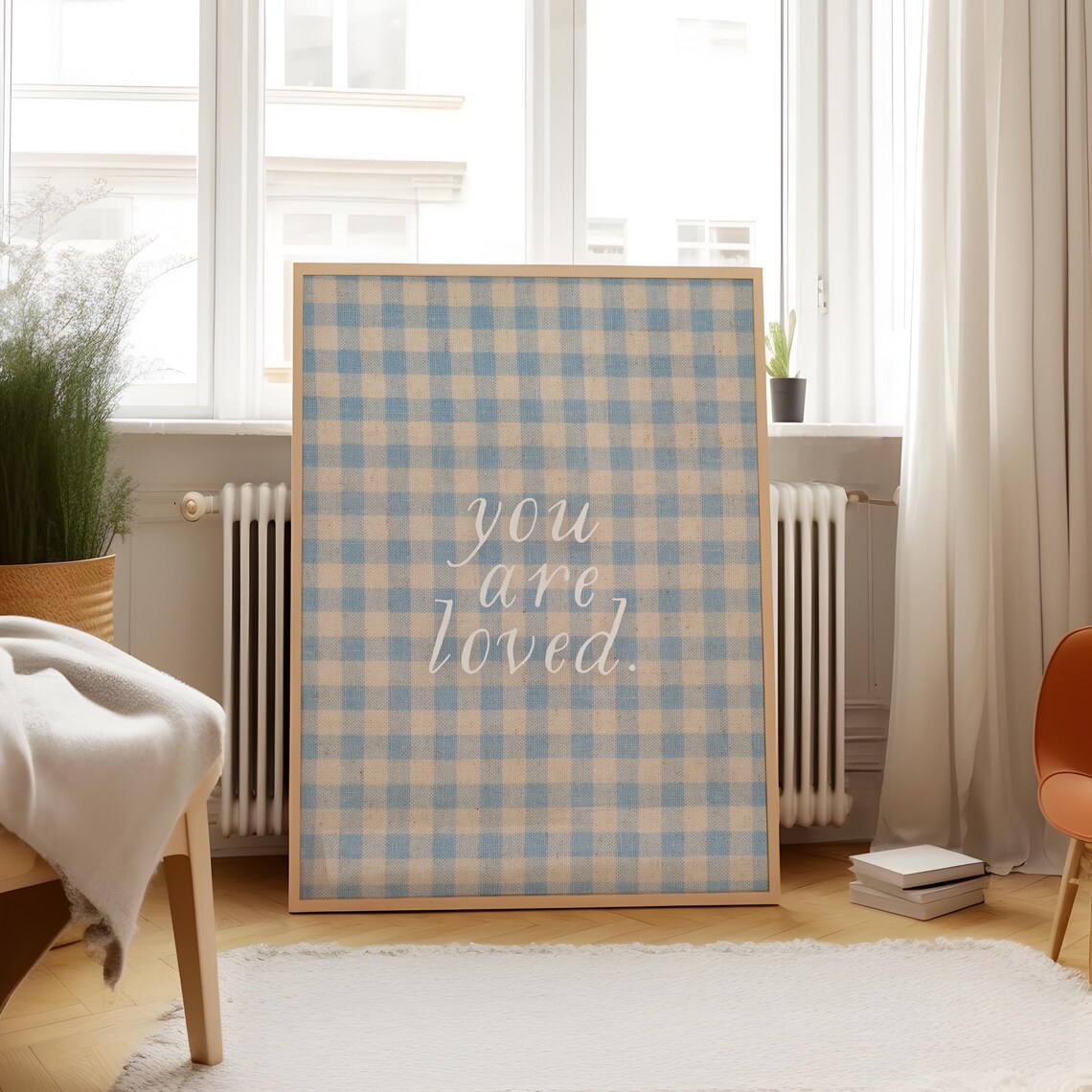Blue Gingham You Are Loved Art Print, Nursery Decor
