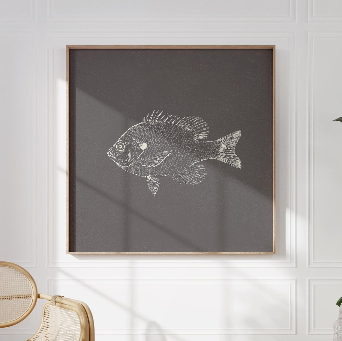 Charcoal Bluegill Fish Square Print Instant Wall Art Trendy Decor Illustration Nautical - Image 4