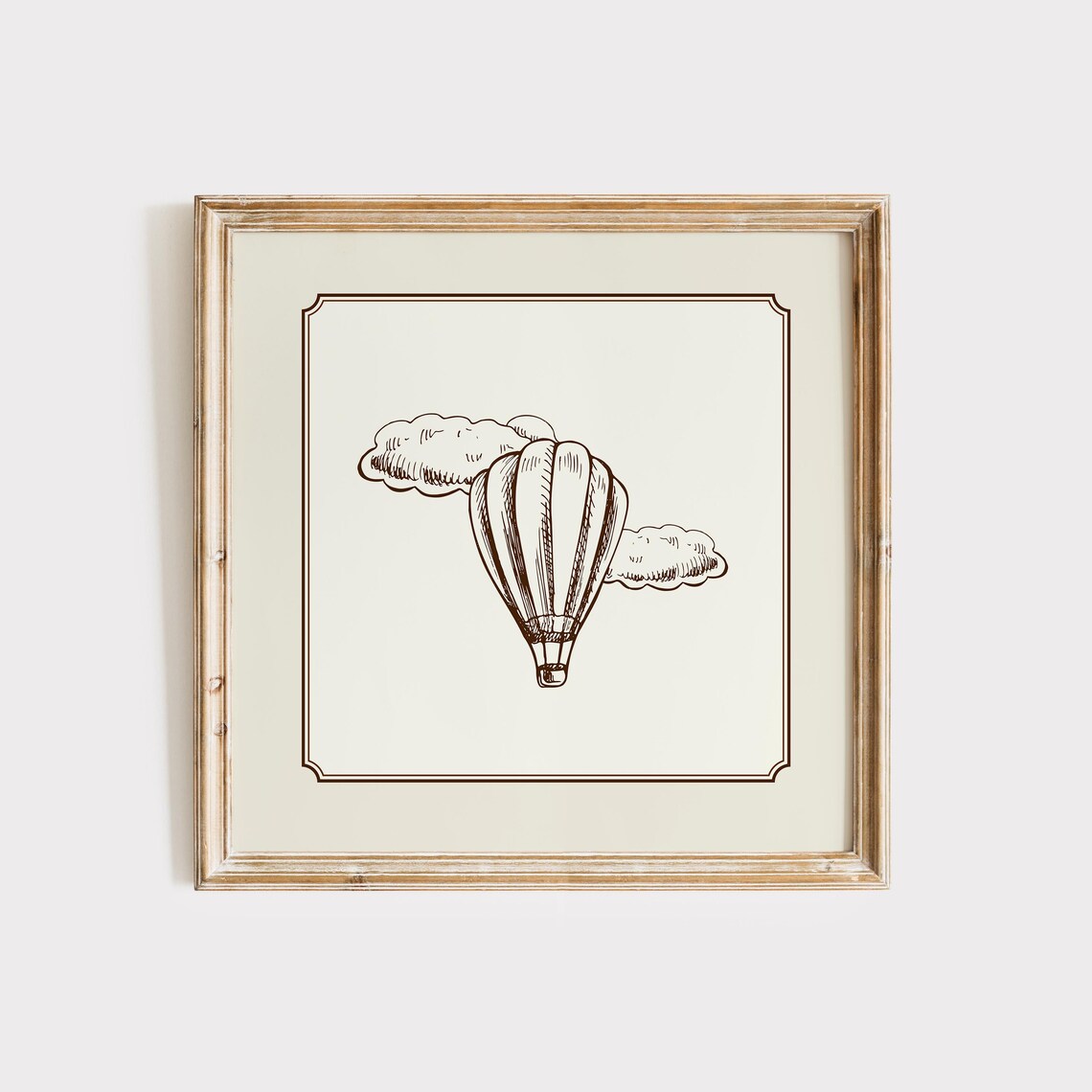 Cream Minimal Hot Air Balloon Sketch Clouds Vintage Nursery Poster - Image 3