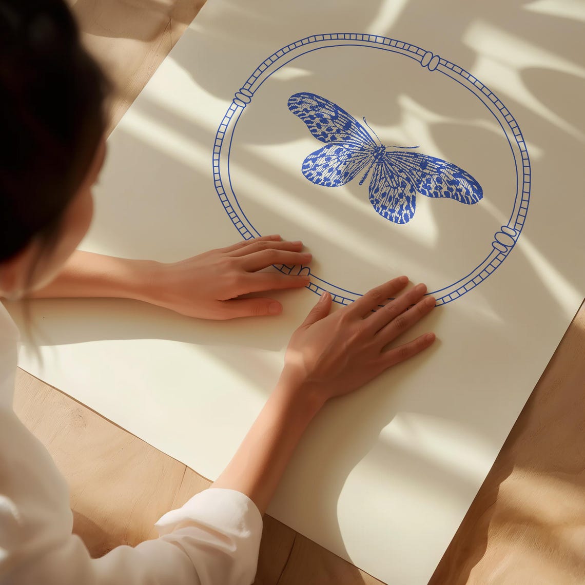 Blue Butterfly Oval Frame Vintage Specimen Vertical Nursery Poster - Image 2