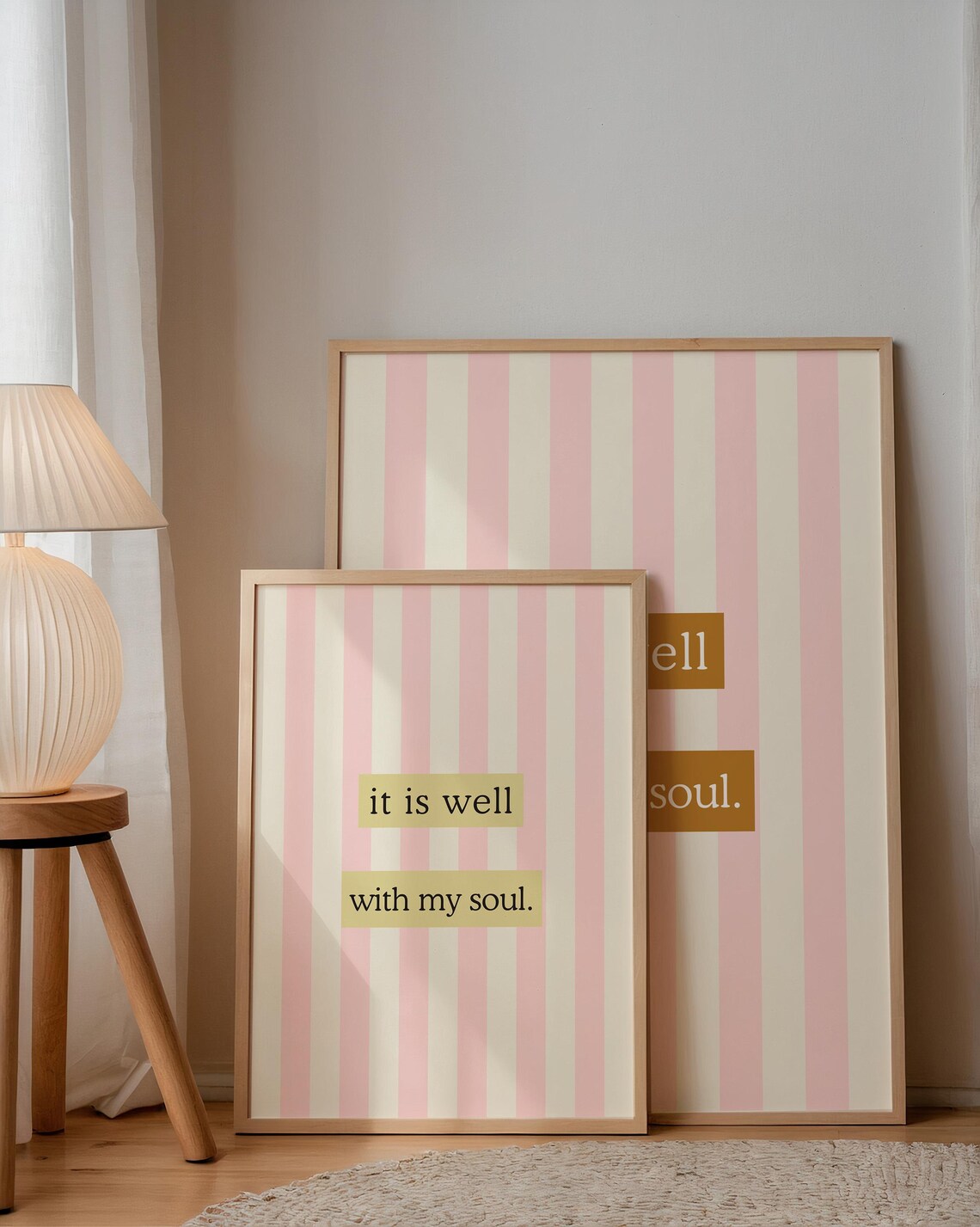 It Is Well With My Soul Poster Pink Striped Hymn Quote Wall Decor - Image 2
