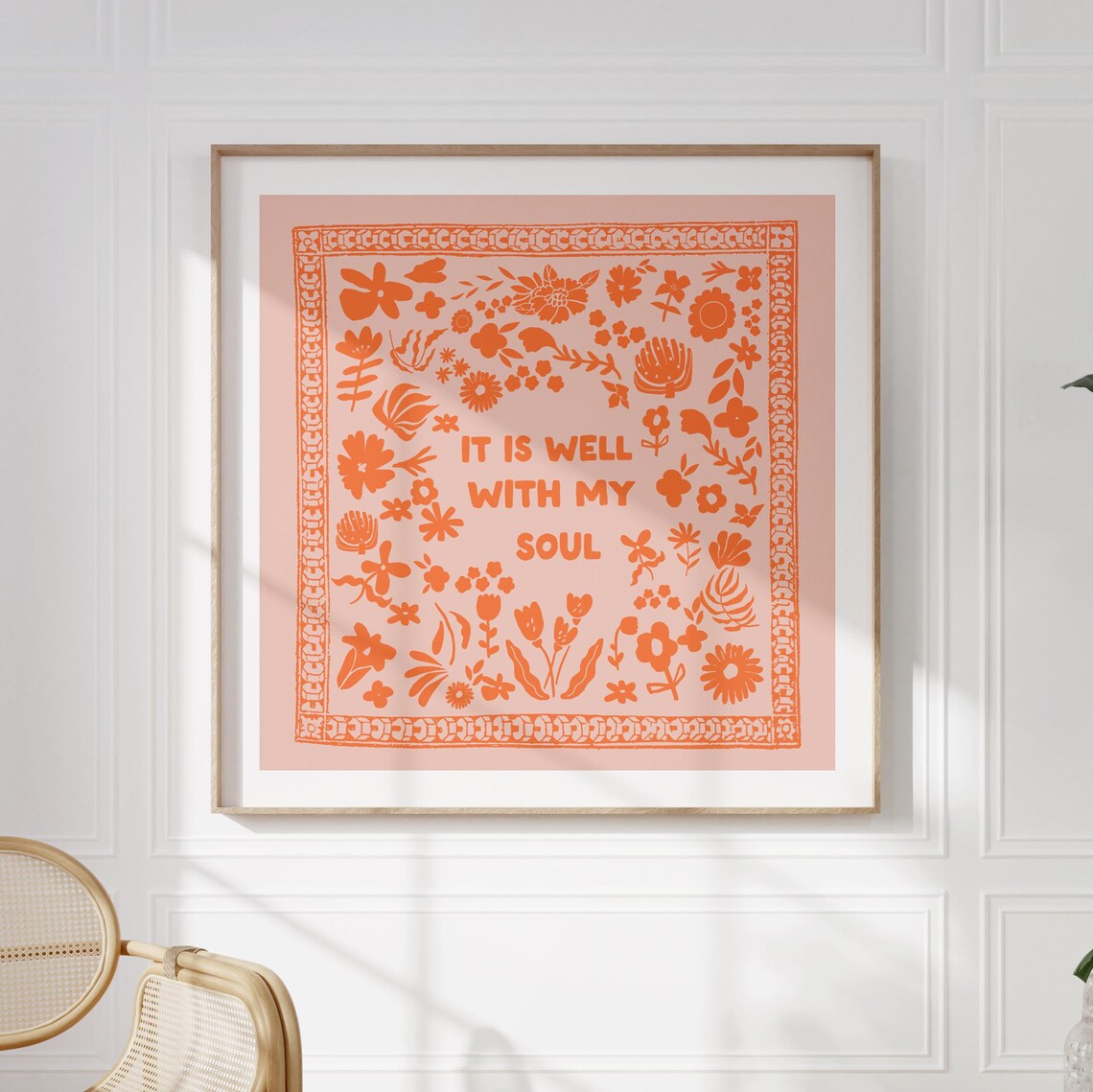 It Is Well With My Soul Orange Block Letter Floral Border Poster - Image 2