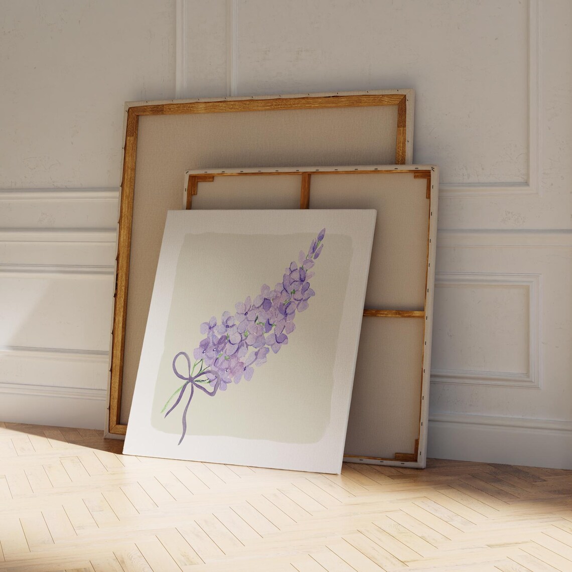 Purple Lilac Sprig With Ribbon Bow Watercolor Botanical Print - Image 4