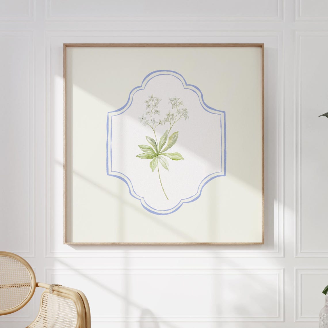 White Wildflower Watercolor Blue Plaque Square Floral Decor Poster - Image 5