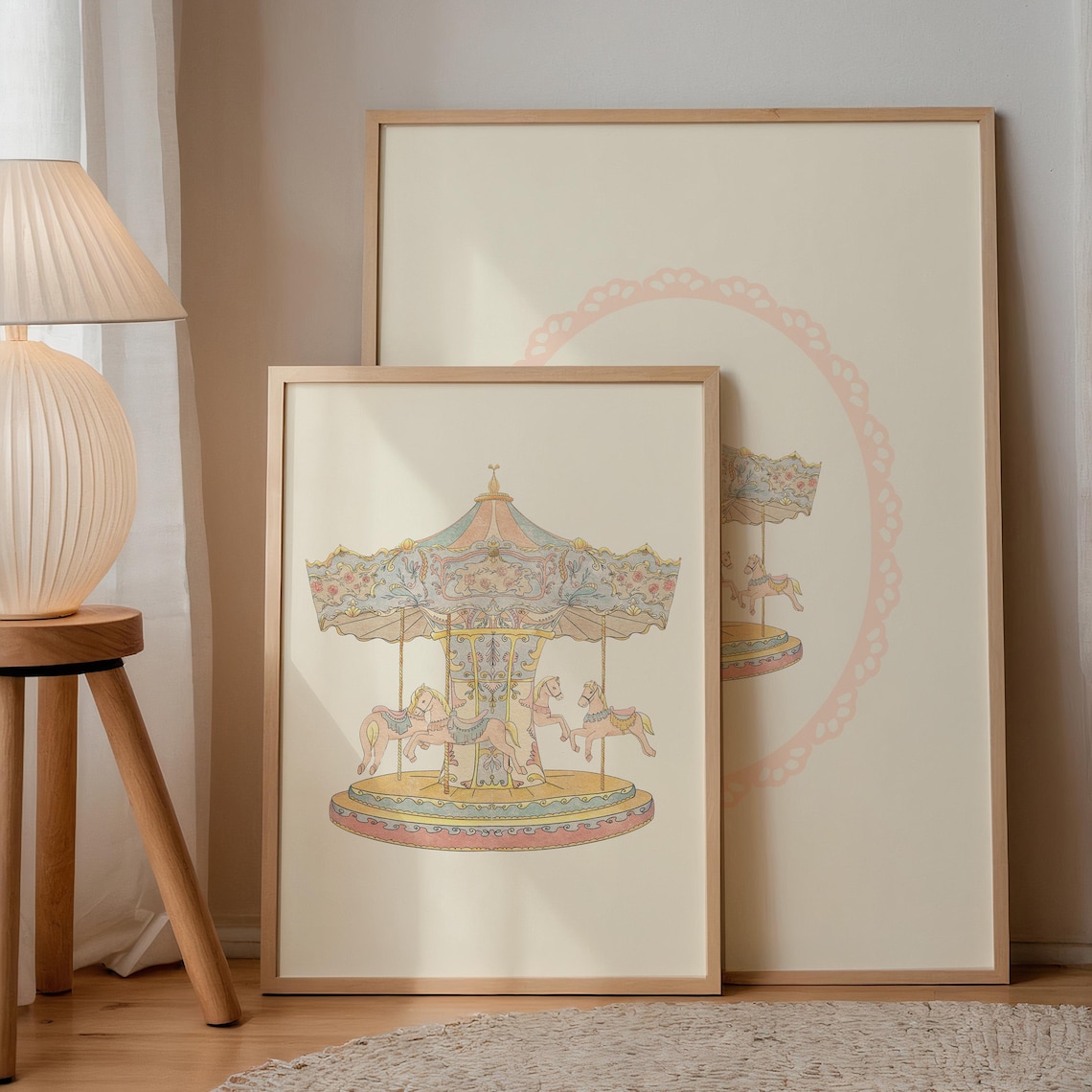 Vintage Pink Carousel Art Print, Botanical Decor - Image 2