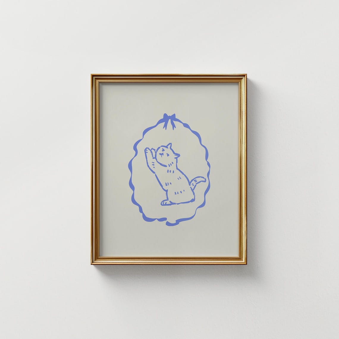 Blue Line Kitten Ribbon Frame Whimsical Vertical Nursery Decor Poster - Image 5