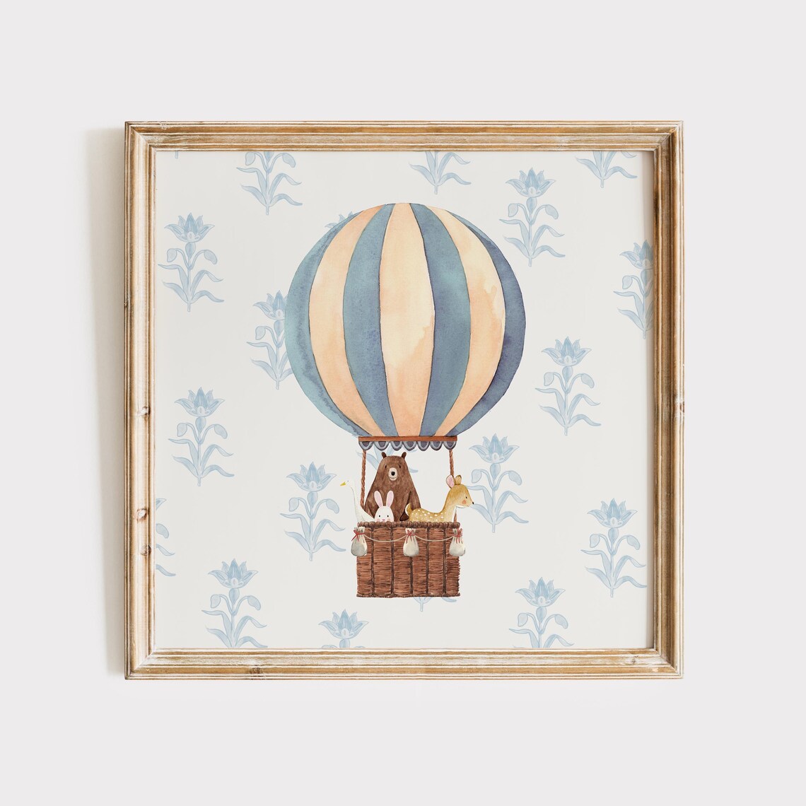 Watercolor Blue Hot Air Balloon Art Print, Nursery Decor