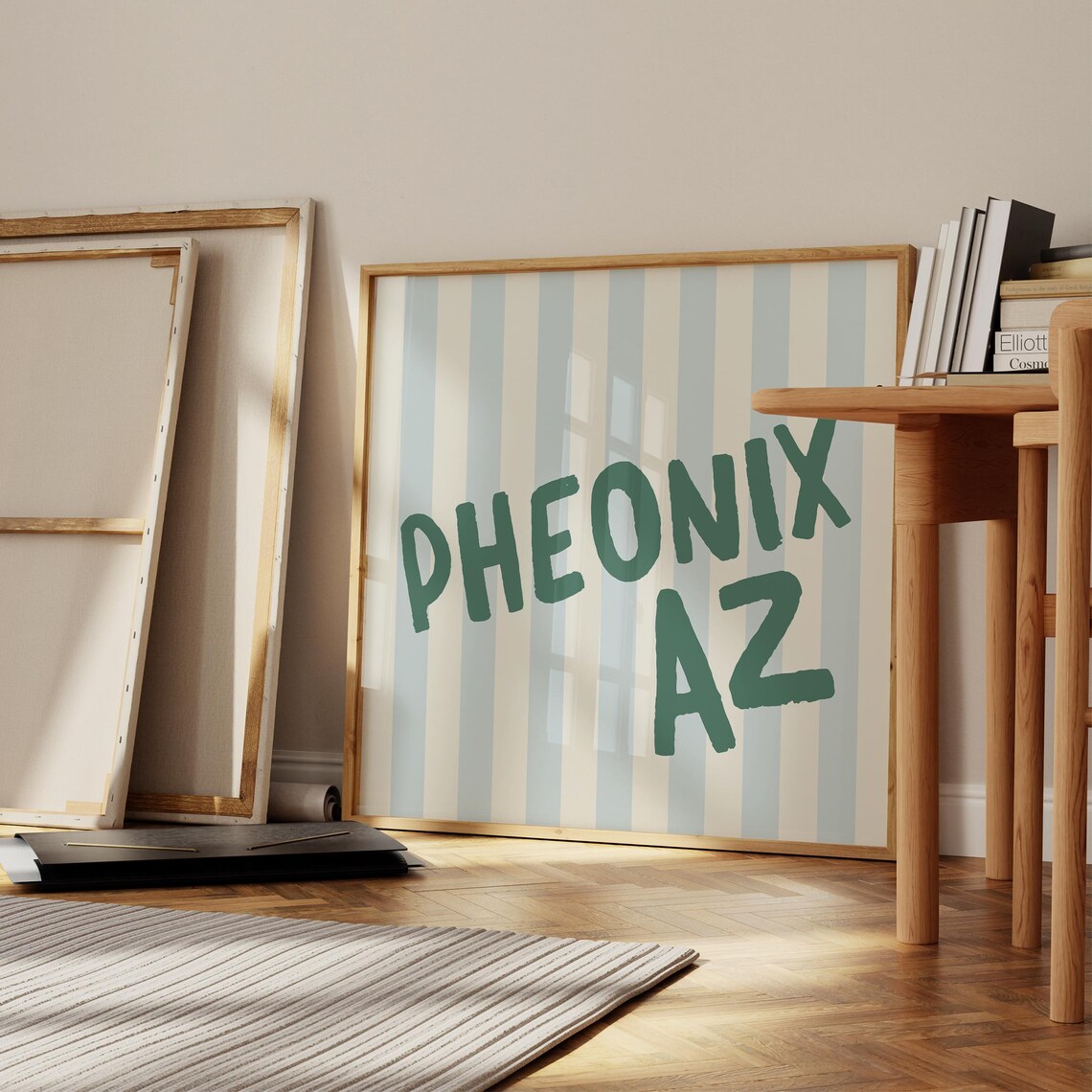 Pheonix Arizona Green Hand Lettered Striped Square City Name Poster