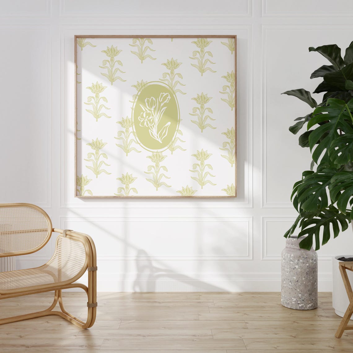Fresh Chartreuse Floral Pattern with Flower Medallion Poster - Image 2