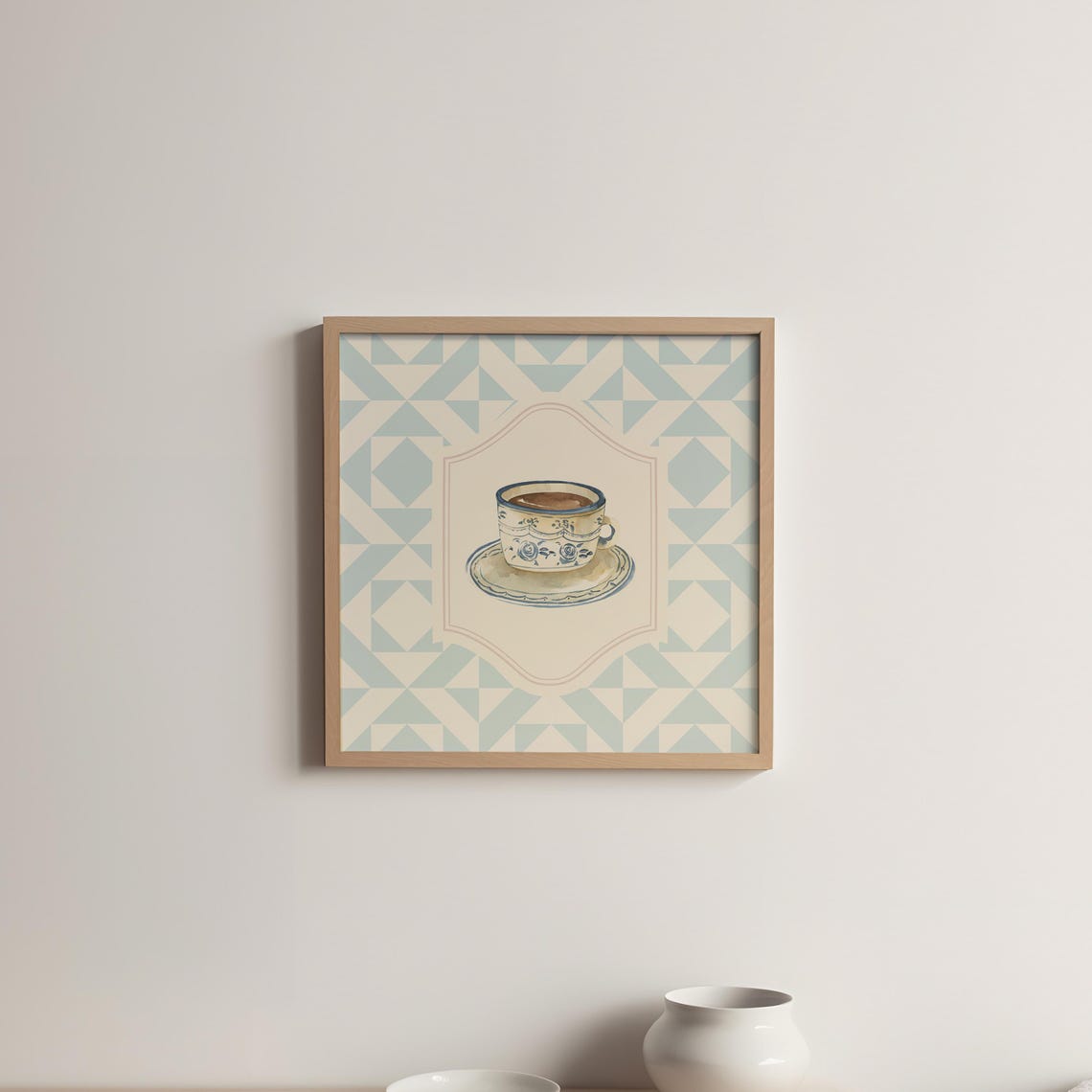 Blue Floral Porcelain Teacup Watercolor Kitchen Coffee Wall Art Print - Image 5