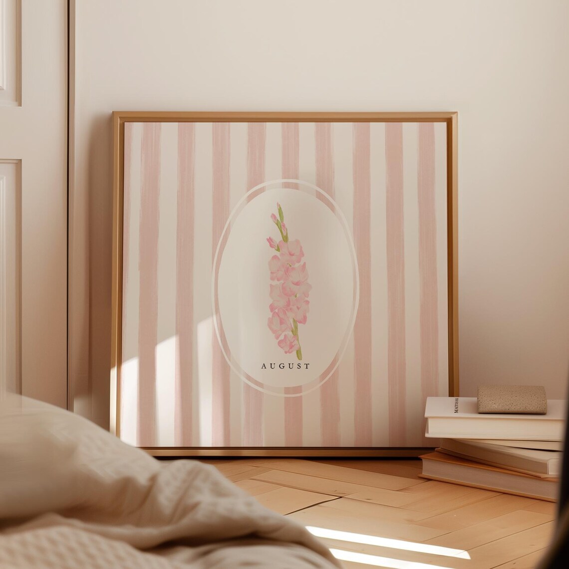 August Gladiolus Birth Month Flower Watercolor Botanical Art Poster