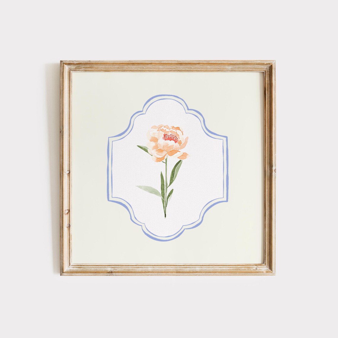 Peach Peony Watercolor Single Bloom Medallion Botanical Print
