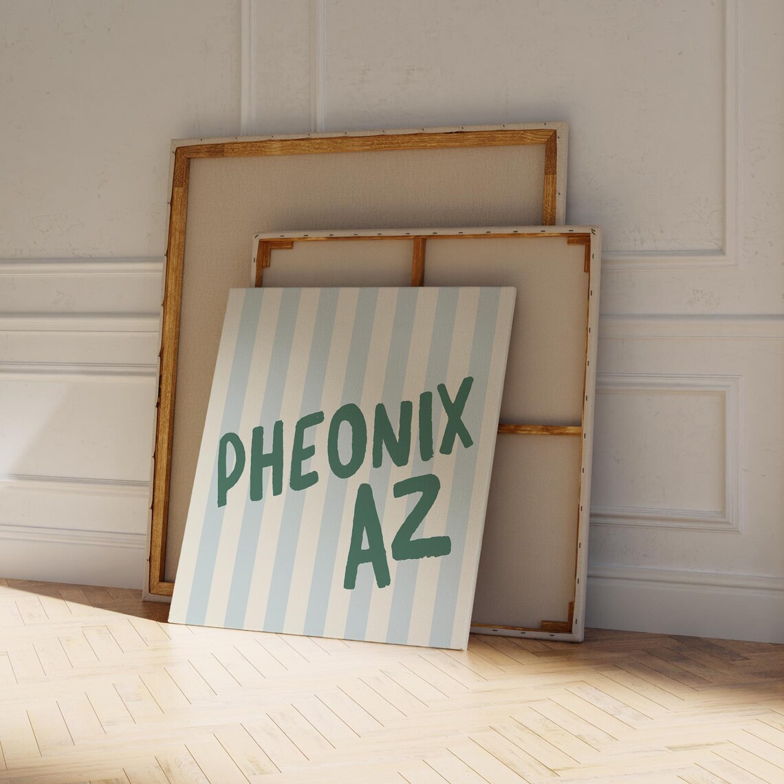 Pheonix Arizona Green Hand Lettered Striped Square City Name Poster - Image 4