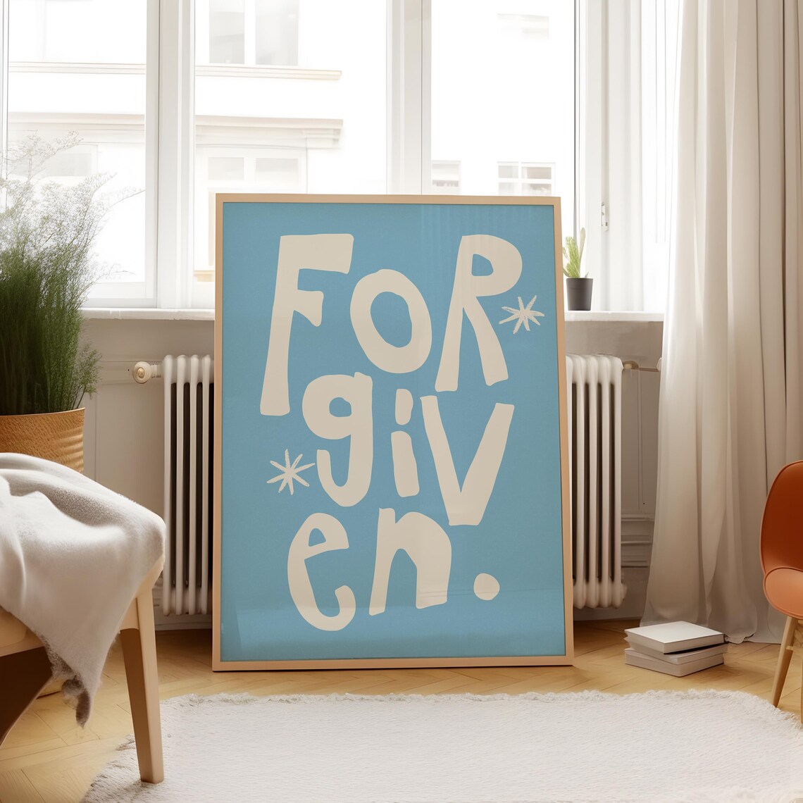 Forgiven Cream Lettering Sky Blue Christian Quote Square Decor Poster - Image 5