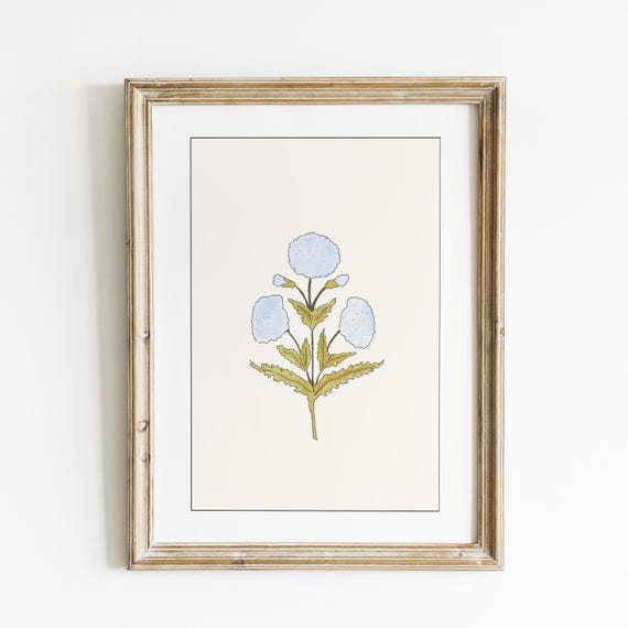 Blue Dahlia Framed Vertical Art Print Print Wall Art Trendy Decor Vintage Painting English Garden Floral Cottage Nursery