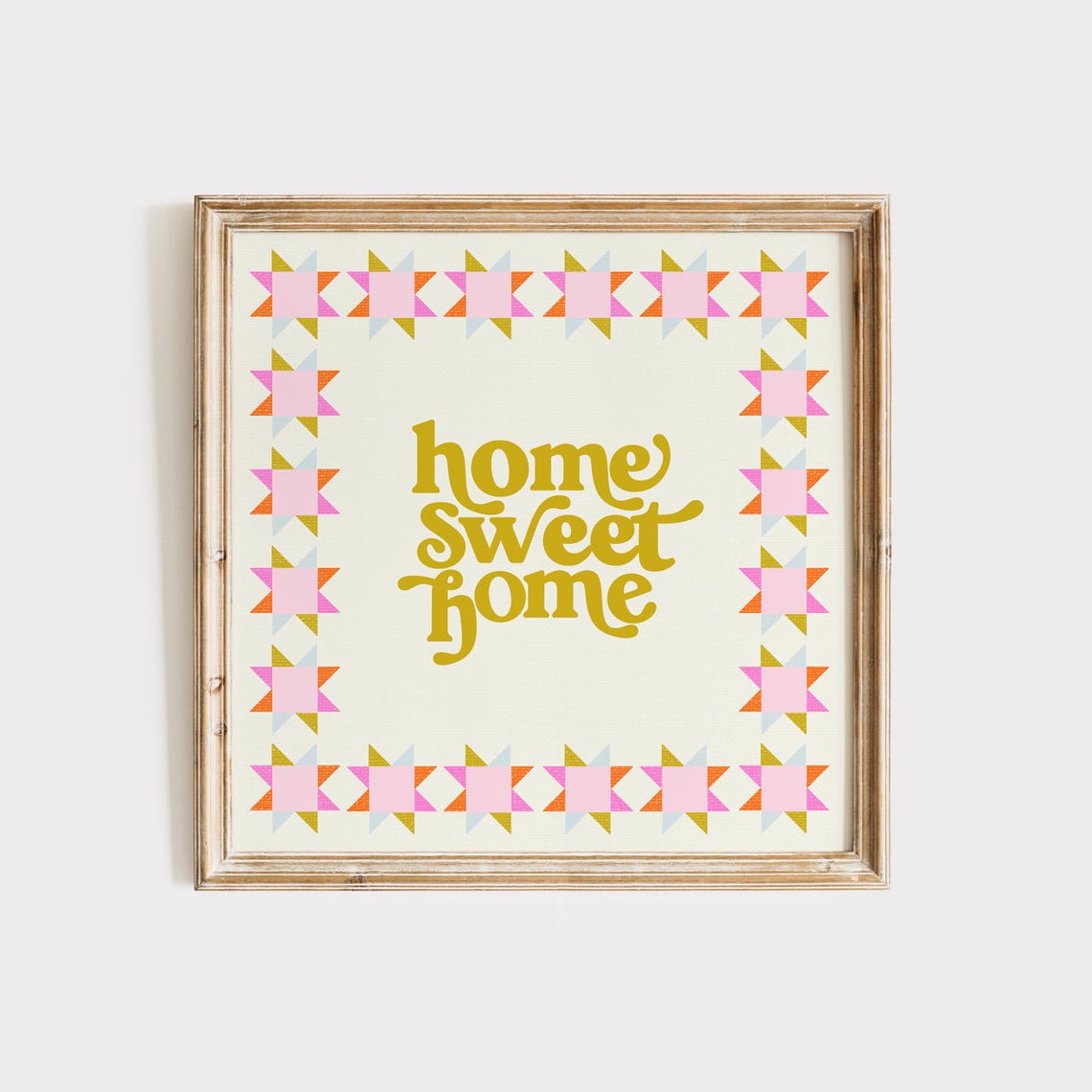 Gold Home Sweet Home Retro Script with Quilt Star Border Poster