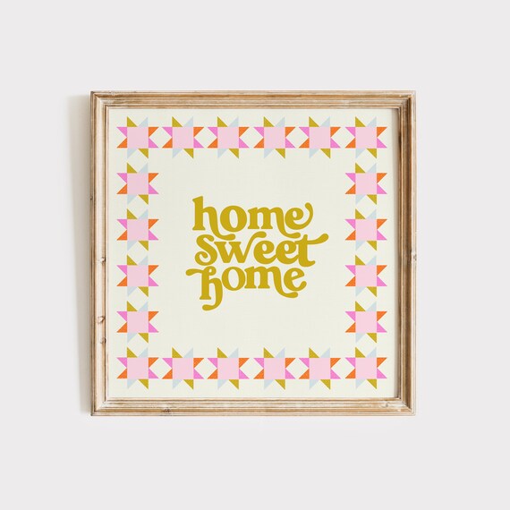 Gold Home Sweet Home Retro Script with Quilt Star Border Poster