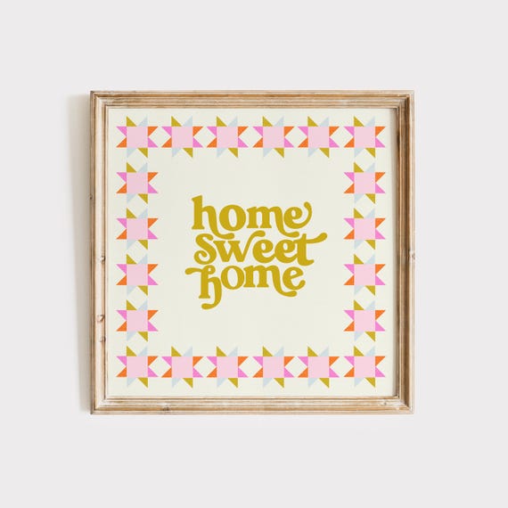 Home Sweet Home Quilted Square Print Instant Wall Art Trendy Decor Illustration Living Room Art Nursery