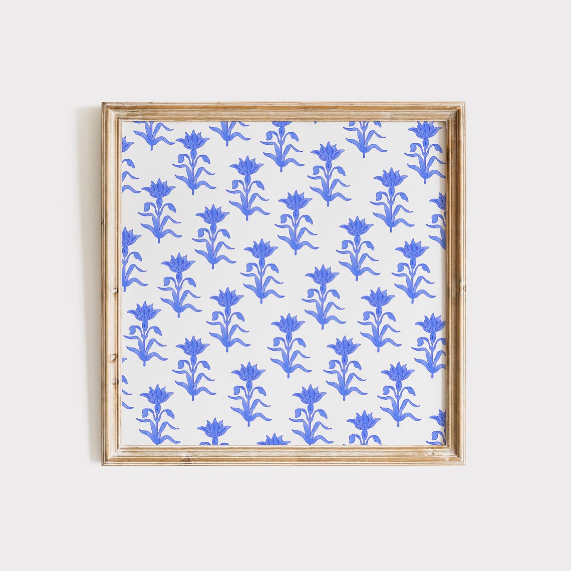 Bold Cobalt Blue Floral Block Motif Pattern Square Art Poster