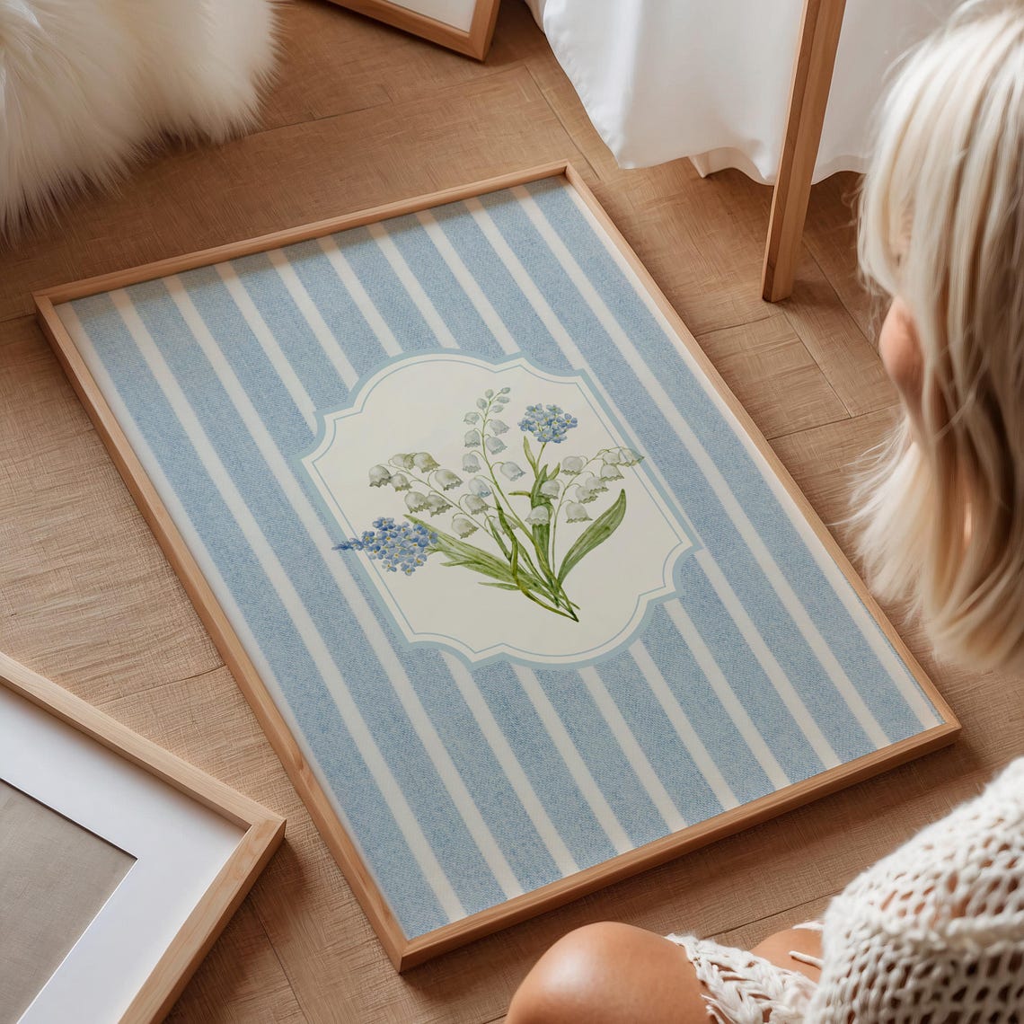 Blue Vintage Lily Of The Valley Art Print Print Wall Art Trendy Decor Abstract Vintage Painting English Garden Floral Cottage - Image 2