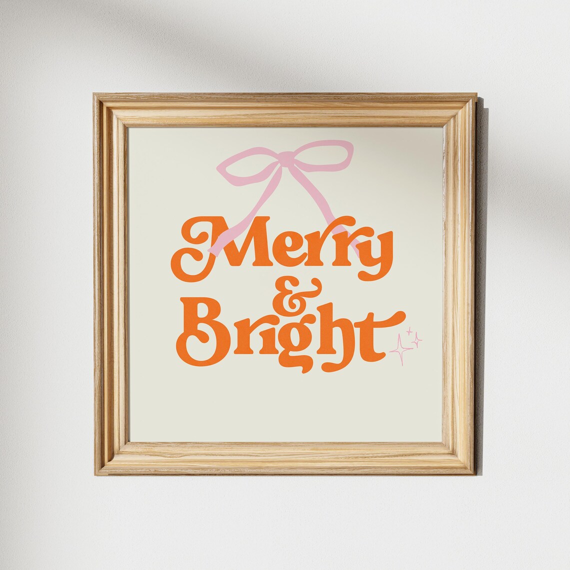 Merry and Bright Orange Retro Script with Pink Bow Christmas Poster - Image 2