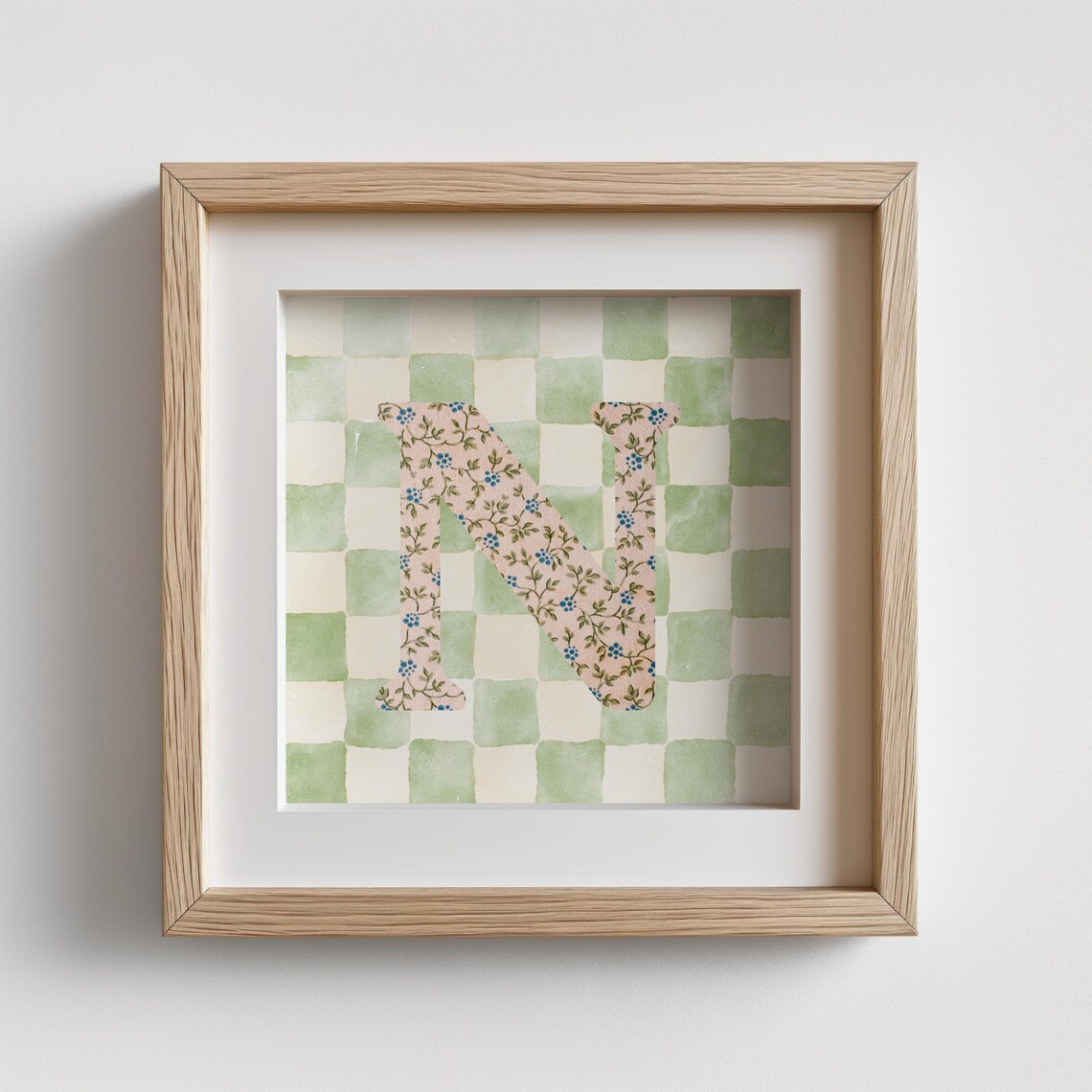 N Square Initial Print, Watercolor Personalized Gift