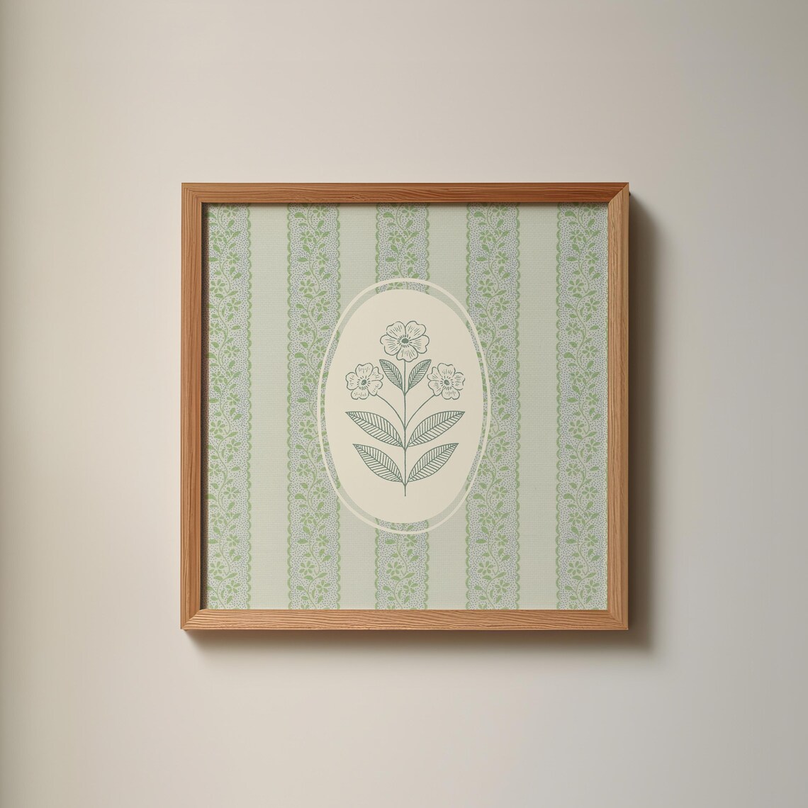Vintage Floral Wallpaper Square Art Print, Nursery Decor - Image 3