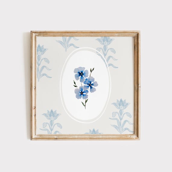 Blue Daisy Watercolor Print Wall Art Trendy Decor Floral Illustration Living Room Art Print Square Print Nursery Art