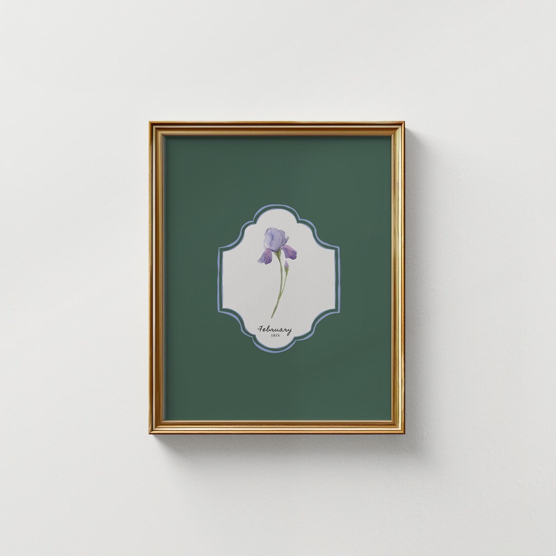February Iris Birth Flower Green Watercolor Botanical Wall Art Print - Image 5