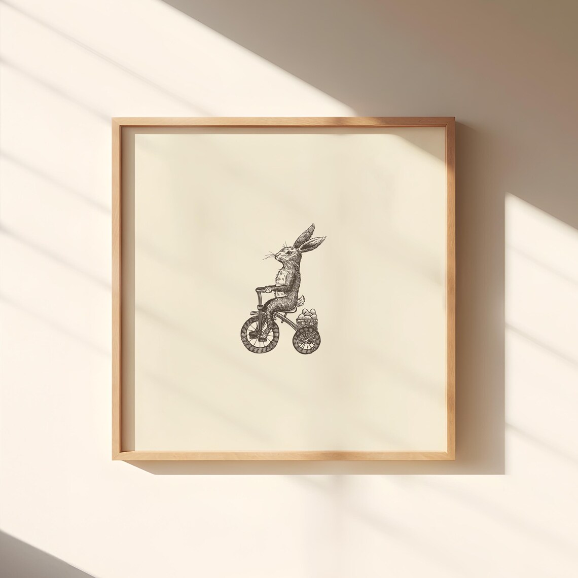 Vintage Rabbit Riding Tricycle Ink Sketch Square Animal Decor Poster - Image 3