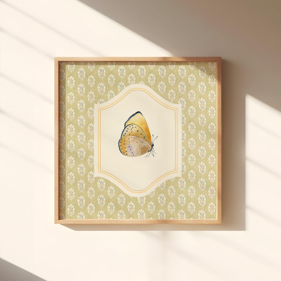 Victorian Style Butterfly Square Print Wall Art Kitchen Living Room Art Blue Thin Line Print - Image 3