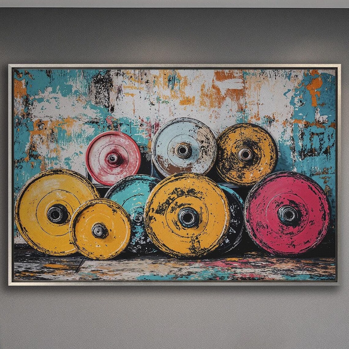 Colorful Barbell Weights Gym Art Print, Workout Decor