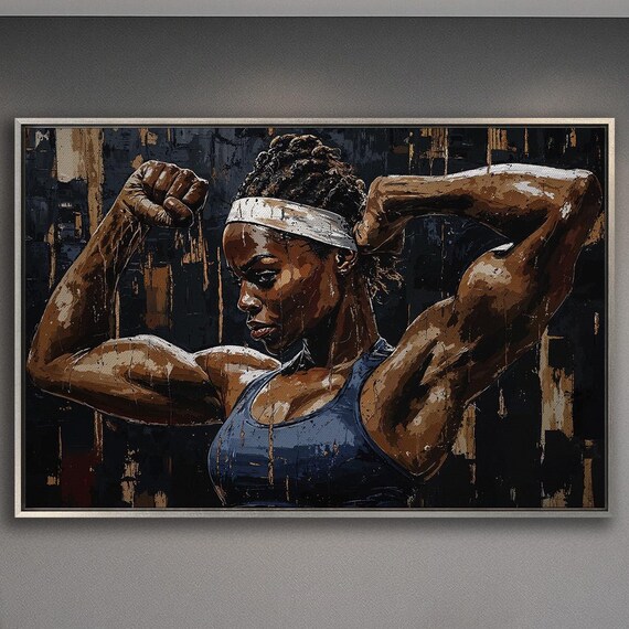 Powerful Female Athlete Double Biceps Flex Pose Portrait Poster