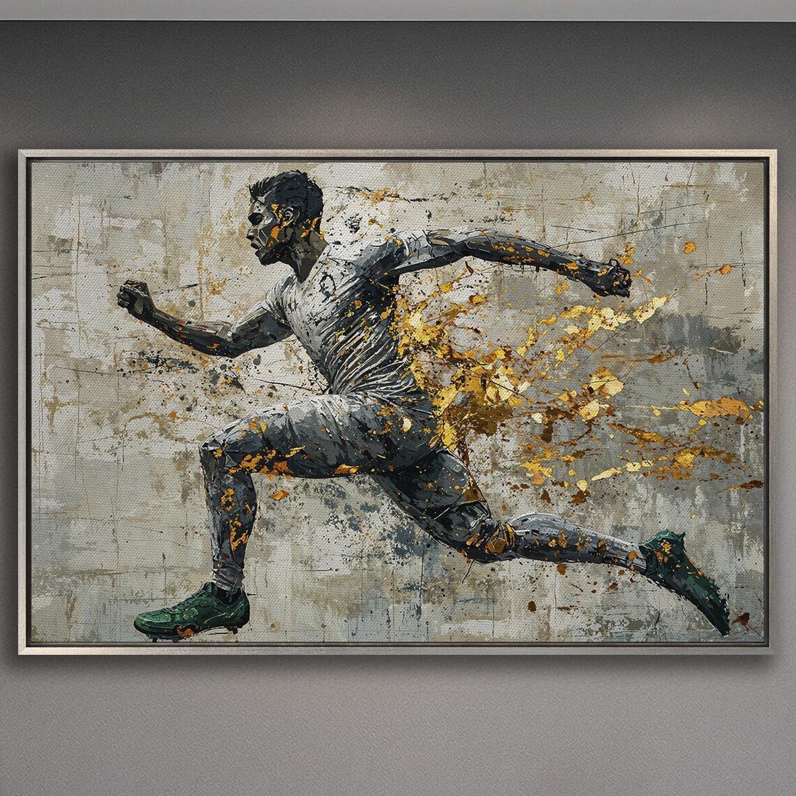 Abstract Soccer Player in Motion with Gold Splash Sports Poster