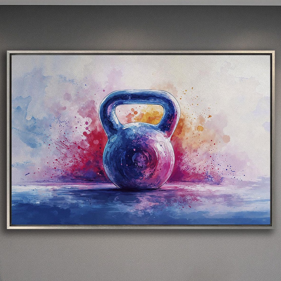 Blue And Purple Watercolor Kettlebell On Reflective Surface Poster