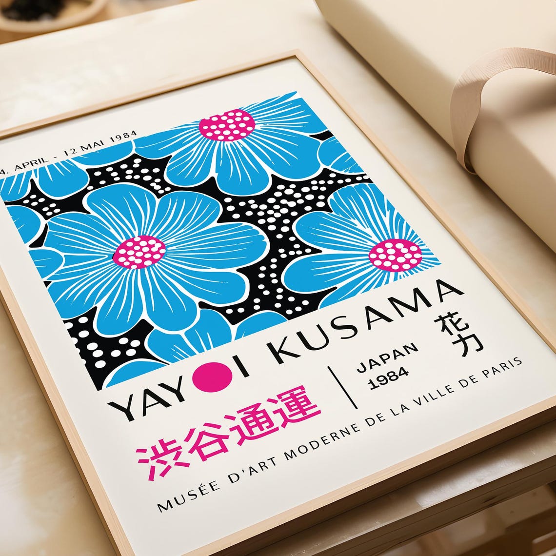 Yayoi Kusama 1984 Blue Floral Retro Exhibition Poster Japan Paris - Image 3